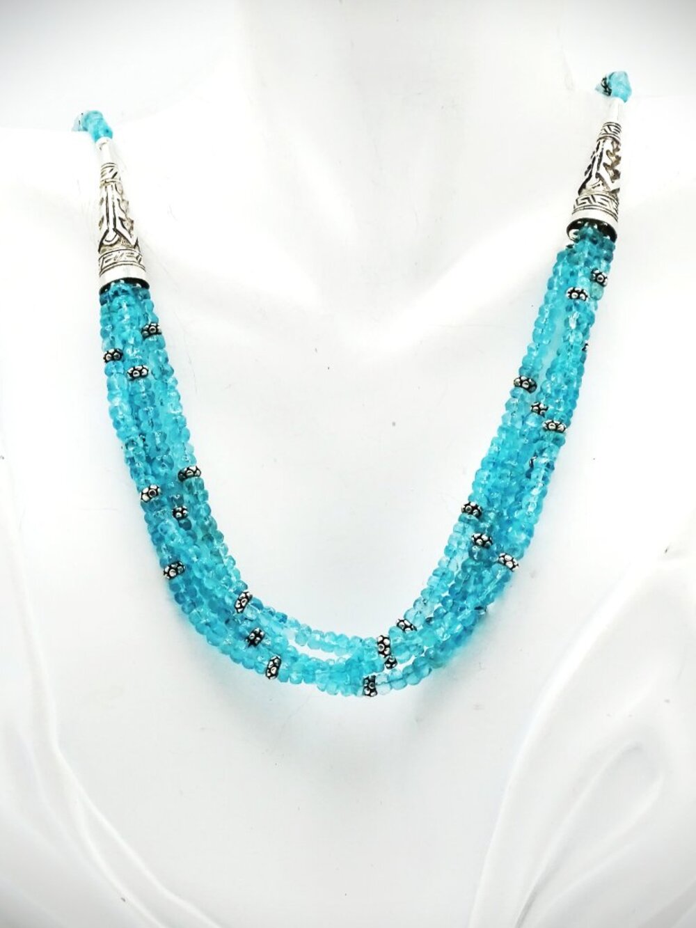 VINTAGE Sterling Silver & Genuine Faceted Apatite Beads Necklace & Earrings Set